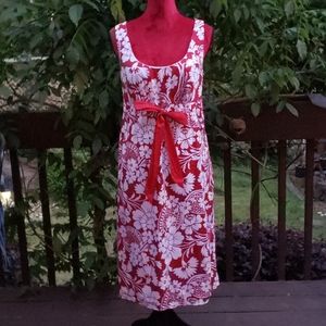 Loft Red & White Floral Dress With Bow Tie Sz 8